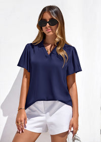 PRETTYGARDEN Women's Summer Blouses Dressy Casual Ruffle Cap Sleeve V Neck Business Work Trendy Cute Tops Spring Outfits PRETTYGARDEN