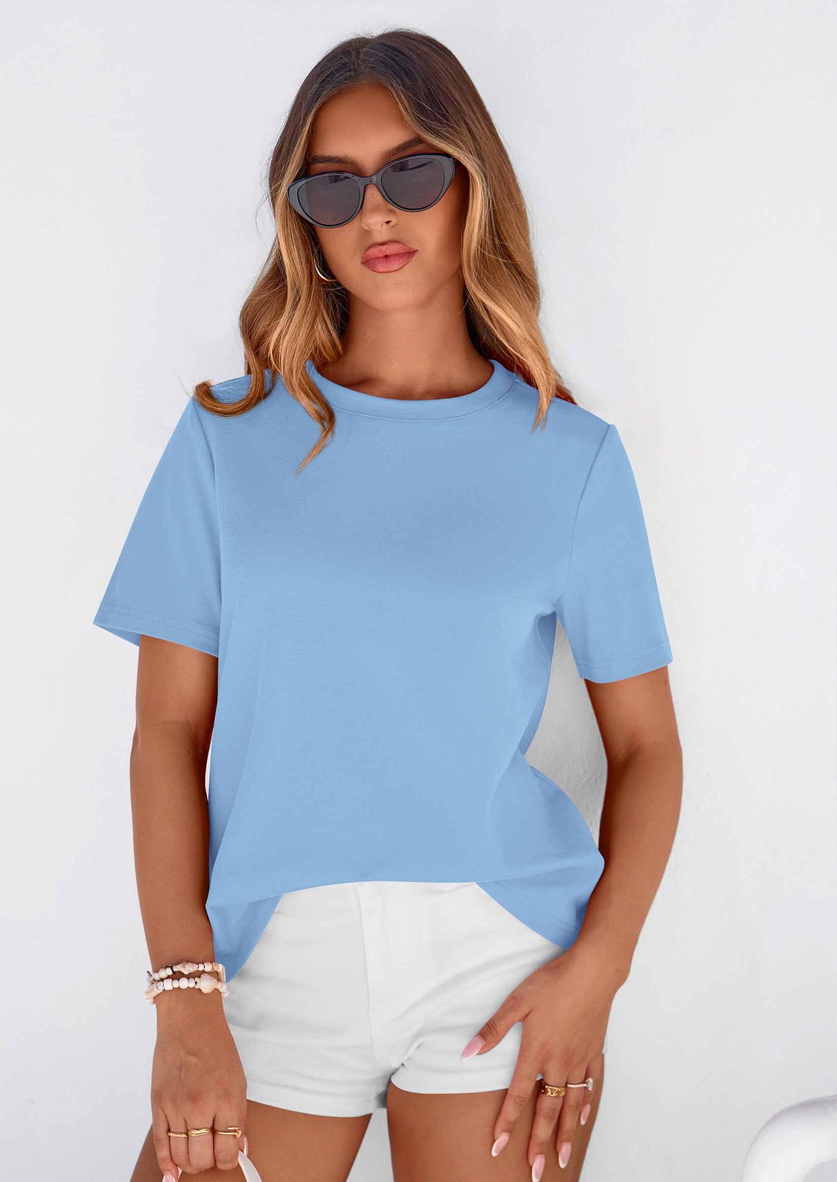 PRETTYGARDEN Womens Summer Tops Casual Basic Crewneck Short Sleeve Shirts Spring Fashion Clothing Going Out Outfits PRETTYGARDEN