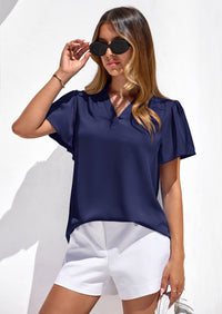 PRETTYGARDEN Women's Summer Blouses Dressy Casual Ruffle Cap Sleeve V Neck Business Work Trendy Cute Tops Spring Outfits PRETTYGARDEN