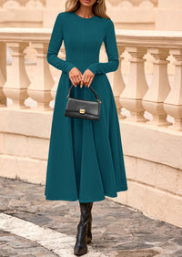 PRETTYGARDEN Women's Fall Long Sleeve Midi Dress Casual Elegant Ruffle Flowy A Line Swing Cocktail Party Dresses