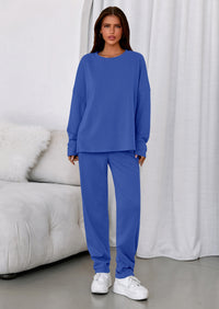 PRETTYGARDEN Womens 2 Piece Matching Lounge Sets Fall Long Sleeve Boatneck Sweatsuit Drawstring Sweatpants Pockets