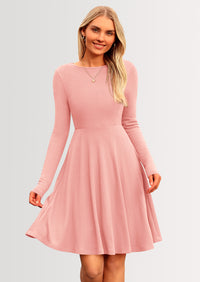 PRETTYGARDEN Women's Spring Fall Short Dress Ribbed Knit Crewneck Long Sleeve A Line Flowy Casual Elegant Going Out Dresses