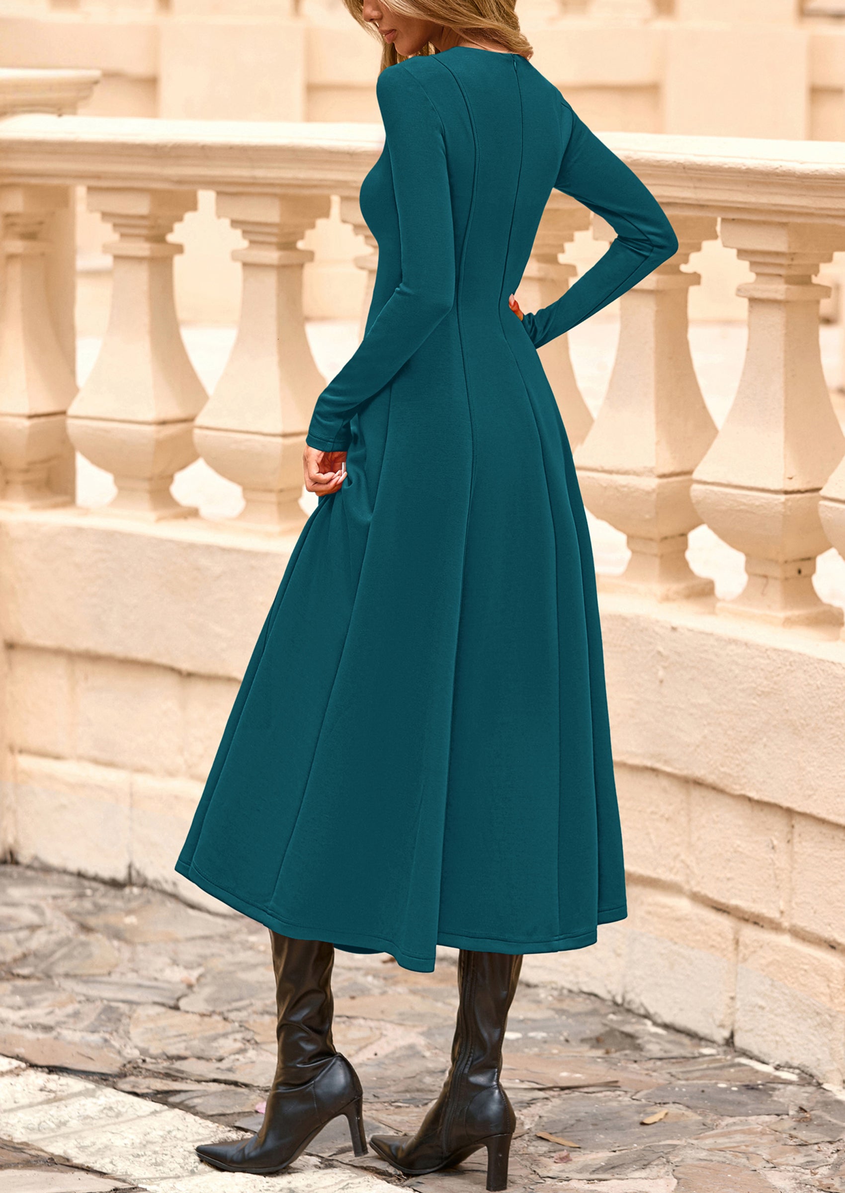 PRETTYGARDEN Women's Fall Long Sleeve Midi Dress Casual Elegant Ruffle Flowy A Line Swing Cocktail Party Dresses