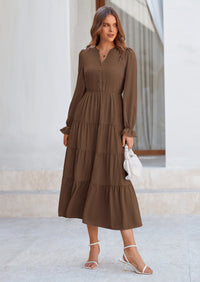 PRETTYGARDEN Women Fall Long Sleeve Smocked Maxi Dress Casual Square Neck Swiss Dot Tiered Ruffle Flowy Spring Pocket Dresses