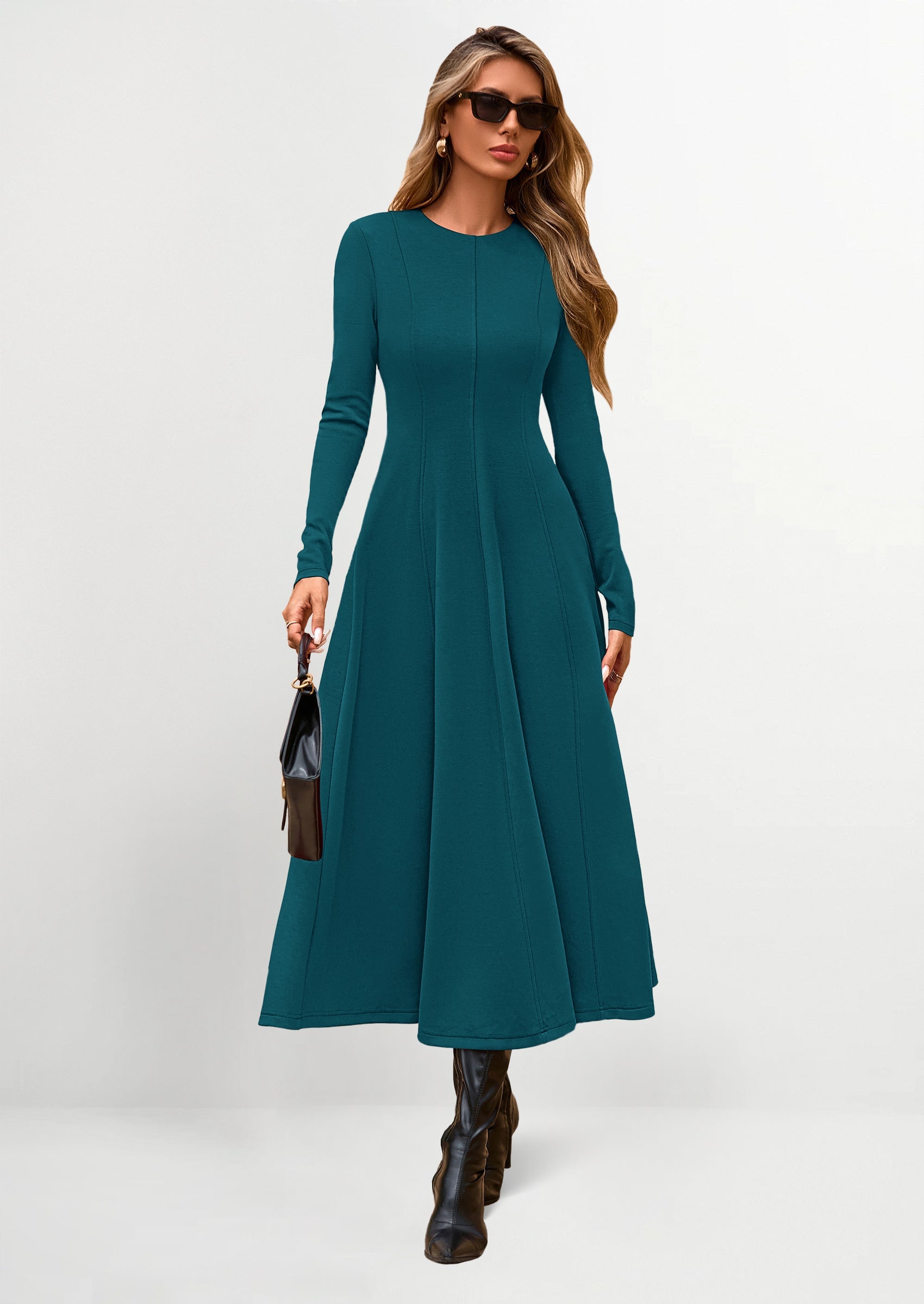 PRETTYGARDEN Women's Fall Long Sleeve Midi Dress Casual Elegant Ruffle PRETTYGARDEN Women's Fall Long Sleeve Midi Dress Casual Elegant Ruffle