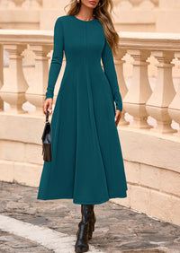 PRETTYGARDEN Women's Fall Long Sleeve Midi Dress Casual Elegant Ruffle Flowy A Line Swing Cocktail Party Dresses