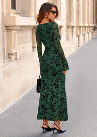 PRETTYGARDEN Women's Floral Bodycon Maxi Dress Fall Elegant Mesh Long Sleeve Formal Wedding Guest Cocktail Dresses