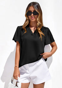 PRETTYGARDEN Women's Summer Blouses Dressy Casual Ruffle Cap Sleeve V Neck Business Work Trendy Cute Tops Spring Outfits PRETTYGARDEN