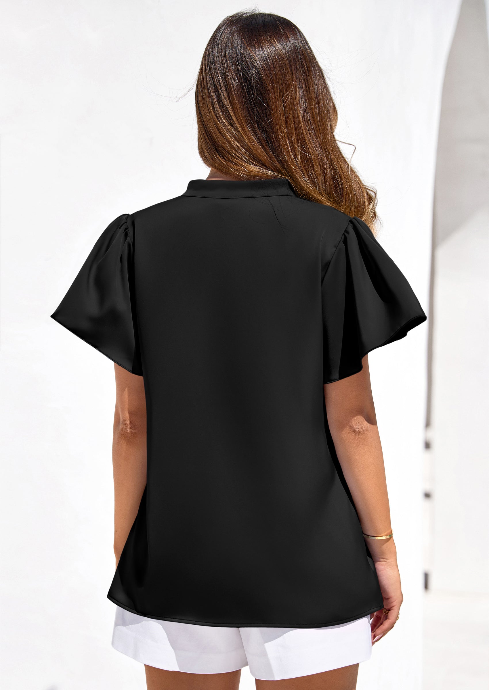 PRETTYGARDEN Women's Summer Blouses Dressy Casual Ruffle Cap Sleeve V Neck Business Work Trendy Cute Tops Spring Outfits PRETTYGARDEN