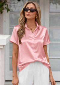 PRETTYGARDEN Women's Summer Button Down Shirts Short Sleeve Work Tops Dressy Blouses Spring Business Casual Outfits