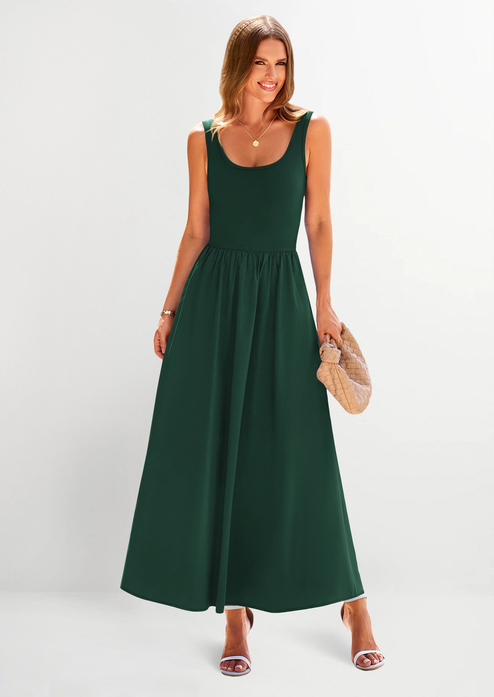 PRETTYGARDEN Womens Summer Casual Scoop Neck Sleeveless Long Dresses Tank Top Patchwork Aline Swing Maxi Dress with Pockets