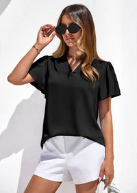 PRETTYGARDEN Women's Summer Blouses Dressy Casual Ruffle Cap Sleeve V Neck Business Work Trendy Cute Tops Spring Outfits PRETTYGARDEN