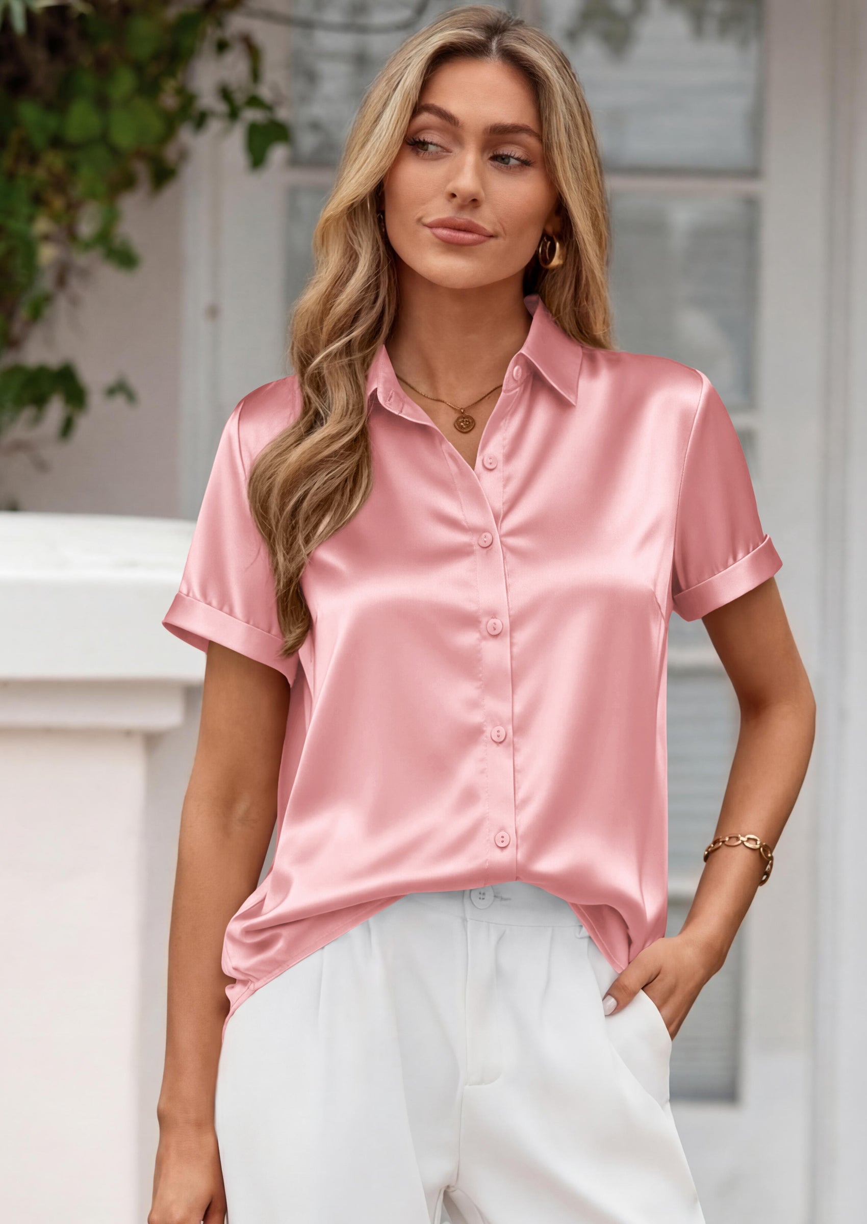 PRETTYGARDEN Women's Summer Button Down Shirts Short Sleeve Work Tops Dressy Blouses Spring Business Casual Outfits