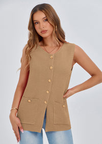 PRETTYGARDEN Women's Knit Sweater Vest Summer Sleeveless Button Down Tank Tops Trendy Business Casual Outfits PRETTYGARDEN