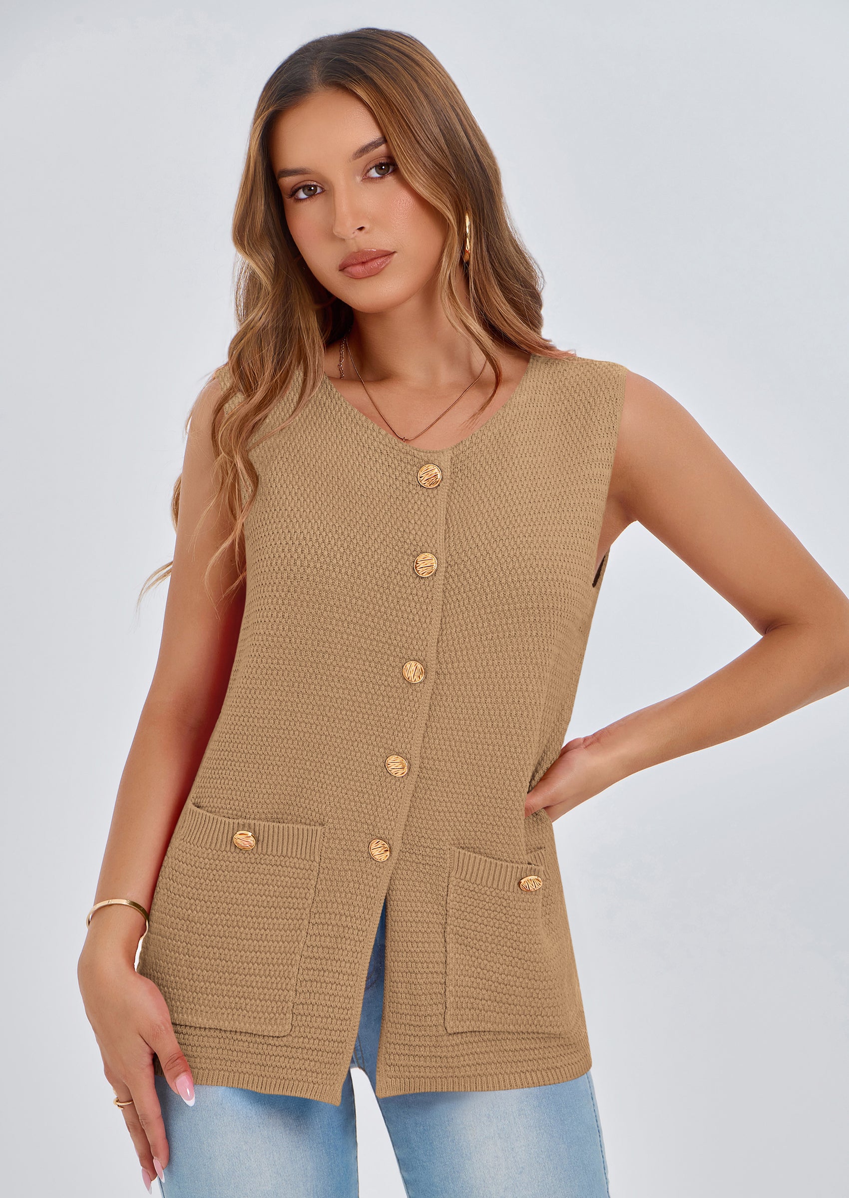 PRETTYGARDEN Women's Knit Sweater Vest Summer Sleeveless Button Down Tank Tops Trendy Business Casual Outfits PRETTYGARDEN