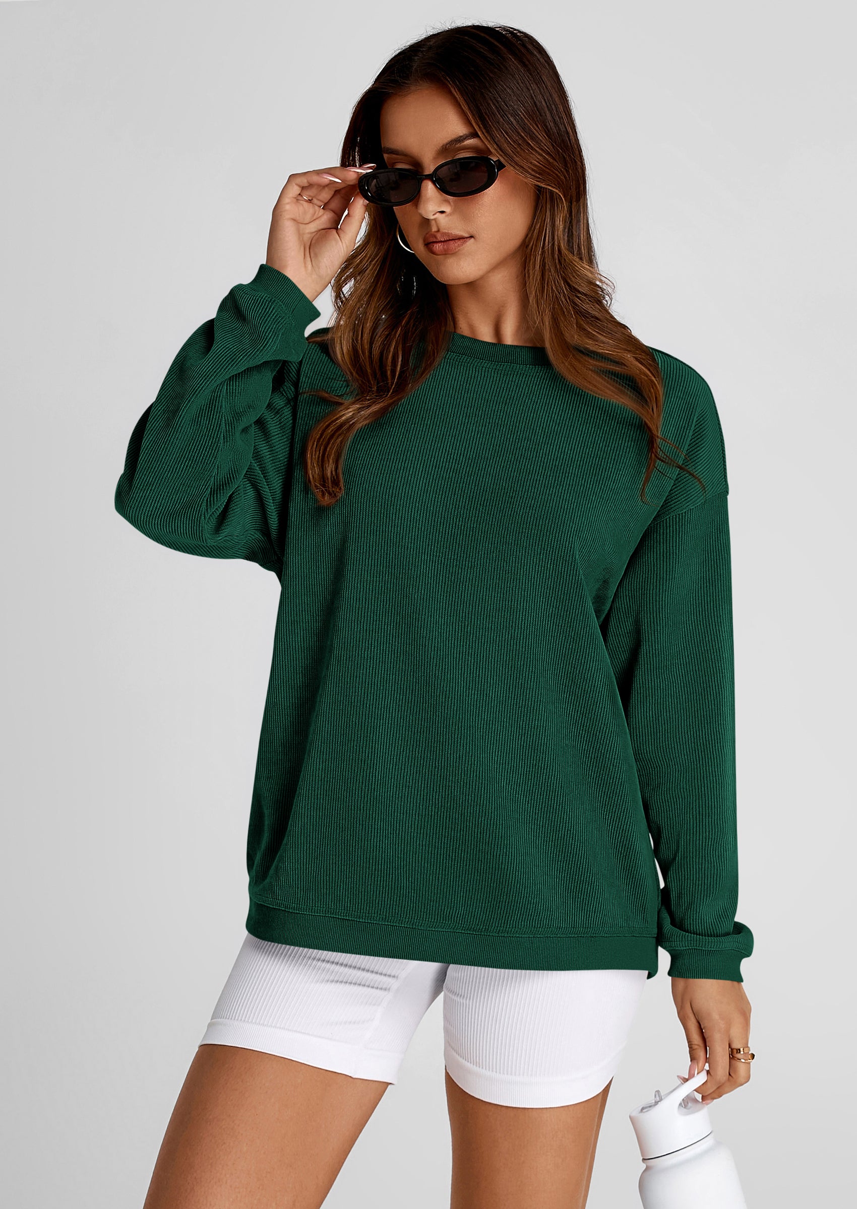 PRETTYGARDEN Women's Oversized Sweatshirt 2025 Fall Fashion Clothes Ribbed Corduroy Long Sleeve Going Out Pullover Tops