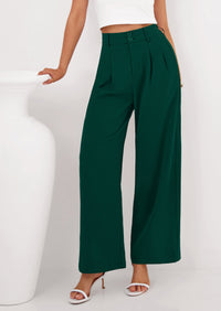 PRETTYGARDEN Womens Spring Wide Leg Palazzo Pants Trendy Loose Button High Waist Pleated Work Business Casual Trousers PRETTYGARDEN