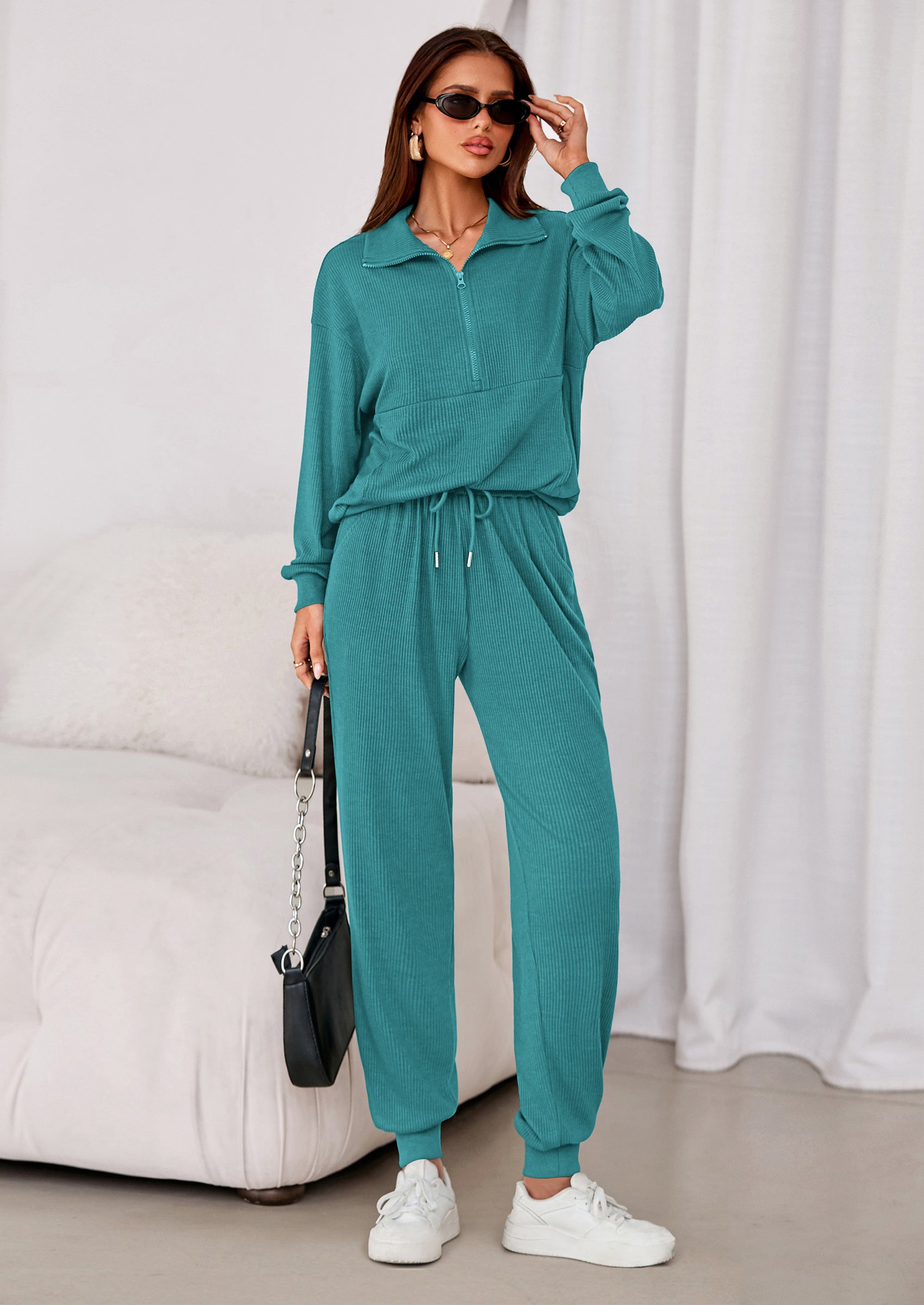 PRETTYGARDEN Women's Fall 2 Piece Lounge Sets Zip Up Sweatshirt Jogger Pants Sweat Track Suits Travel Outfit Winter Clothing