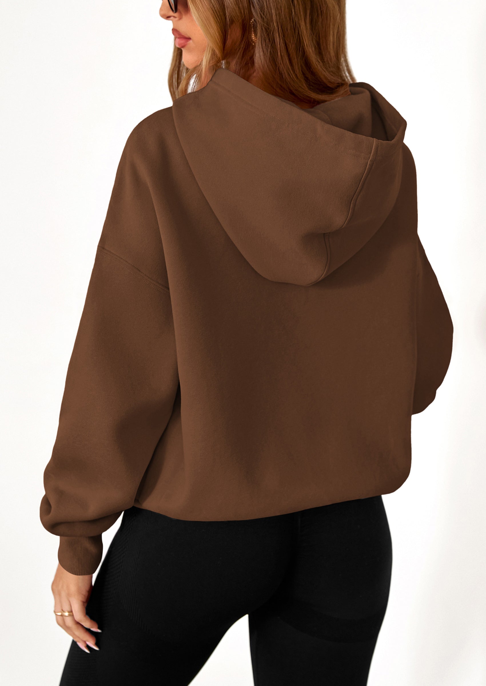 PRETTYGARDEN Women's Fall Hooded Sweatshirts Long Sleeve Half Zip Cropped Hoodies Pullover Winter Fashion Clothes