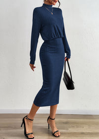 PRETTYGARDEN Turtle Neck Dresses for Women Fall Knit Outfits Slit Elastic Waist Long Sleeve Bodycon Midi Sweater Dress