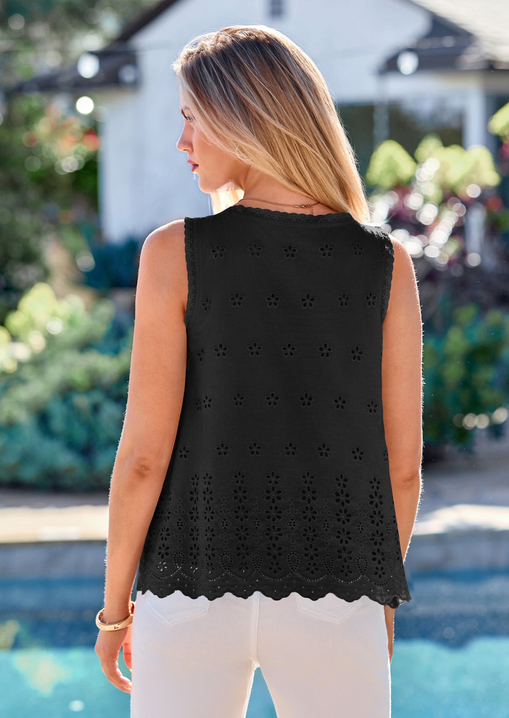 PRETTYGARDEN Womens Tank Tops Summer Button Down Shirts Embroidered Eyelet Dressy Casual Blouses Beach Vacation Clothes