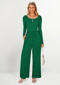 PRETTYGARDEN Fashion Jumpsuits Dressy Casual Long Sleeve Wide Leg Ribbed Knit Rompers