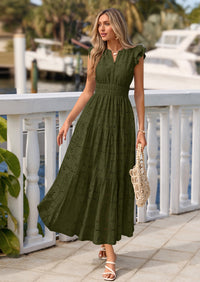 PRETTYGARDEN Womens Boho Maxi Dresses Summer Floral Lace Eyelet V Neck Spring Wedding Guest Dress Beach Vacation Clothes PRETTYGARDEN