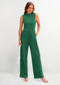 PRETTYGARDEN Womens Summer Jumpsuits Dressy Casual One Piece Outfits Sleeveless Mock Neck Wide Leg Pants Rompers with Pockets