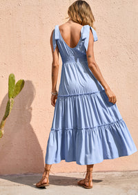 PRETTYGARDEN Women's Cross Neck Spring Sleeveless Tiered Maxi Dress Beach Tie Strap Smocked Long Dresses Pleated Sundress