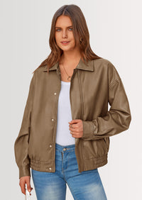 PRETTYGARDEN Women's Faux Leather Motorcycle Jacket Trendy Fall Spring Clothes Oversized Zip Up Winter Coat Outerwear