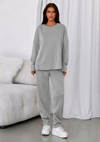 PRETTYGARDEN Womens 2 Piece Matching Lounge Sets Fall Long Sleeve Boatneck Sweatsuit Drawstring Sweatpants Pockets