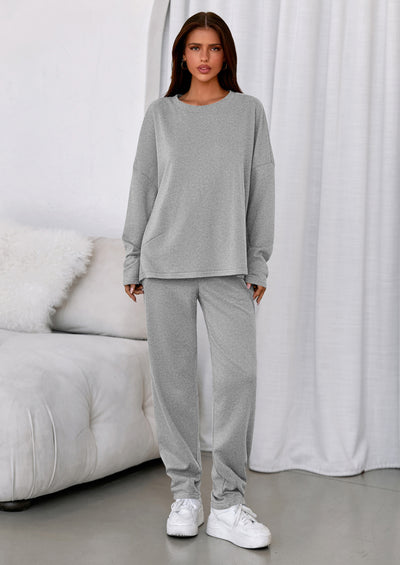 PRETTYGARDEN Womens 2 Piece Matching Lounge Sets Fall Long Sleeve Boatneck Sweatsuit Drawstring Sweatpants Pockets