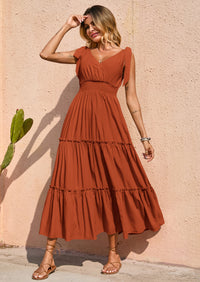 PRETTYGARDEN Women's Cross Neck Spring Sleeveless Tiered Maxi Dress Beach Tie Strap Smocked Long Dresses Pleated Sundress