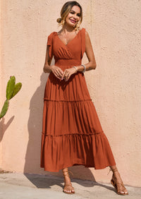 PRETTYGARDEN Women's Cross Neck Spring Sleeveless Tiered Maxi Dress Beach Tie Strap Smocked Long Dresses Pleated Sundress