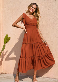 PRETTYGARDEN Women's Cross Neck Spring Sleeveless Tiered Maxi Dress Beach Tie Strap Smocked Long Dresses Pleated Sundress