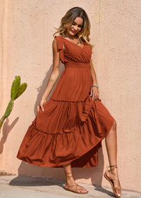 PRETTYGARDEN Women's Cross Neck Spring Sleeveless Tiered Maxi Dress Beach Tie Strap Smocked Long Dresses Pleated Sundress
