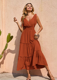 PRETTYGARDEN Women's Cross Neck Spring Sleeveless Tiered Maxi Dress Beach Tie Strap Smocked Long Dresses Pleated Sundress