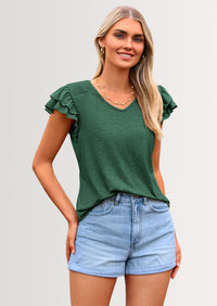 PRETTYGARDEN Summer Tops for Women Spring Trendy Fashion Clothes Casual Ruffle V Neck Short Sleeve Shirts Blouses