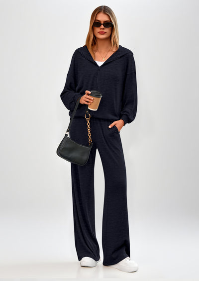PRETTYGARDEN Women's 2 Piece Fall Lounge Sets Zip Up Hoodie Wide Leg Pants Tracksuit Matching Travel Outfits Clothes