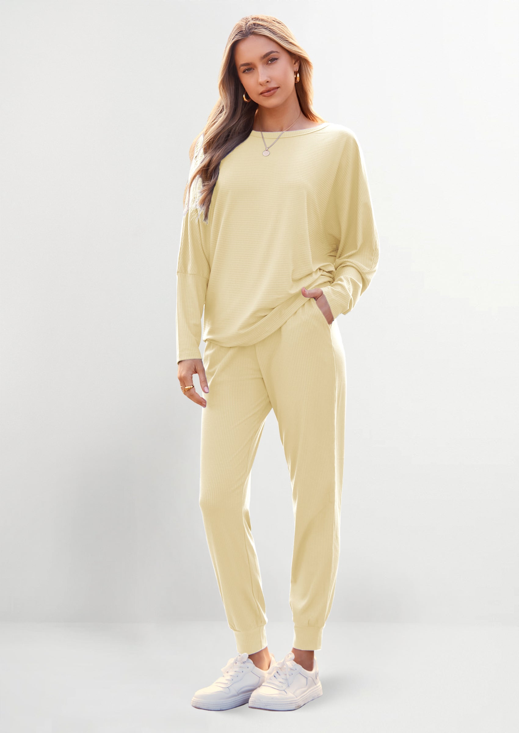 PRETTYGARDEN Women's Fall 2 Piece Lounge Set Long Sleeve Tops Ribbed Pants Spring Matching Sweatsuit Travel Outfits Clothes