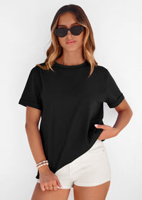 PRETTYGARDEN Womens Summer Tops Spring Casual Rolled Short Sleeve Basic Tees Crew Neck Work Shirts Fashion Clothing PRETTYGARDEN