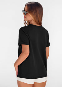 PRETTYGARDEN Womens Summer Tops Spring Casual Rolled Short Sleeve Basic Tees Crew Neck Work Shirts Fashion Clothing PRETTYGARDEN