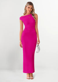 PRETTYGARDEN One Shoulder Bodycon Mesh Wedding Guest Cocktail Maxi Dresses