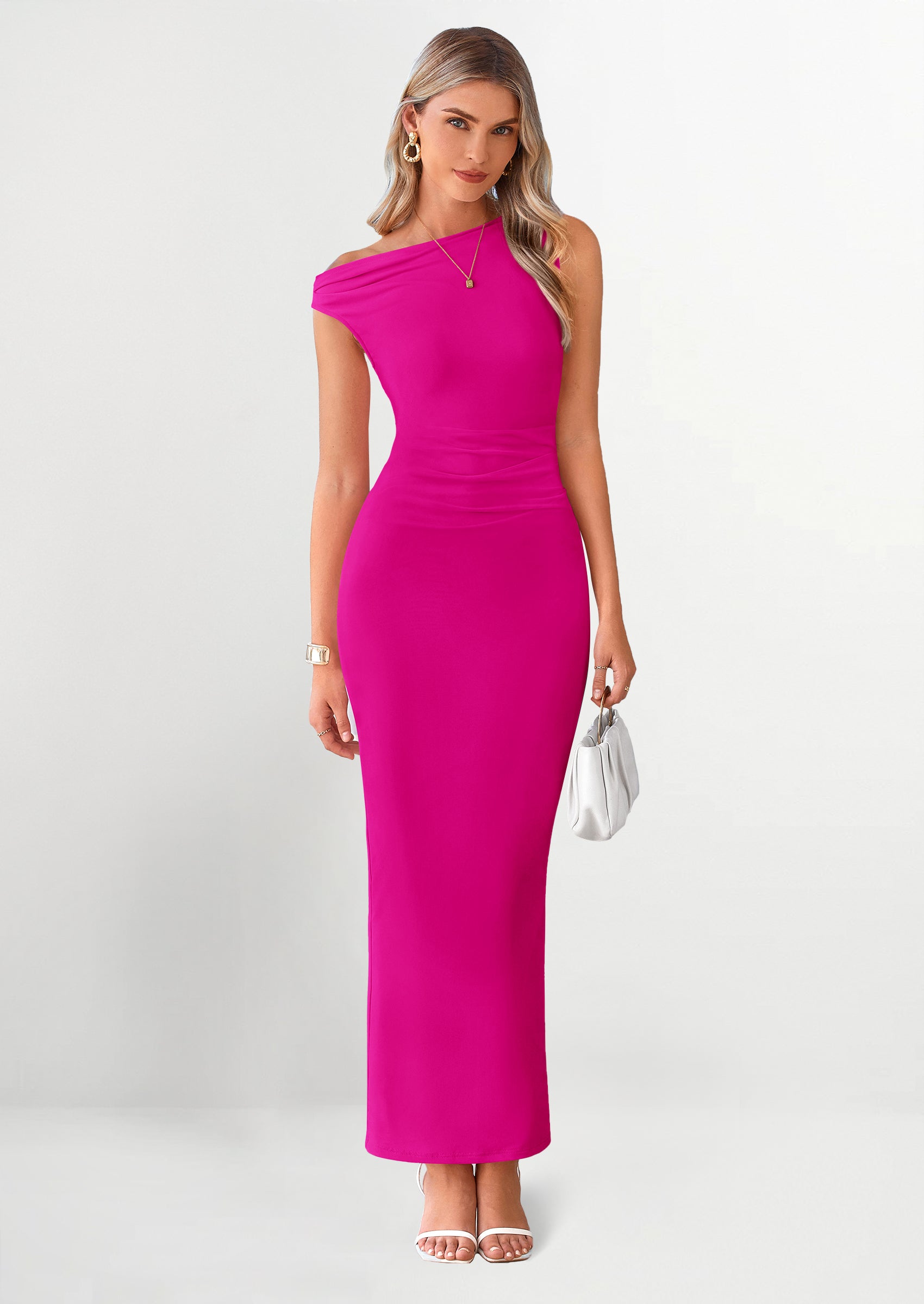 PRETTYGARDEN One Shoulder Bodycon Mesh Wedding Guest Cocktail Maxi Dresses