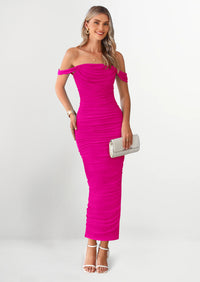 PRETTYGARDEN Womens Off The Shoulder Dress Ruched Bodycon Sleeveless Split Cocktail Party Maxi Dresses