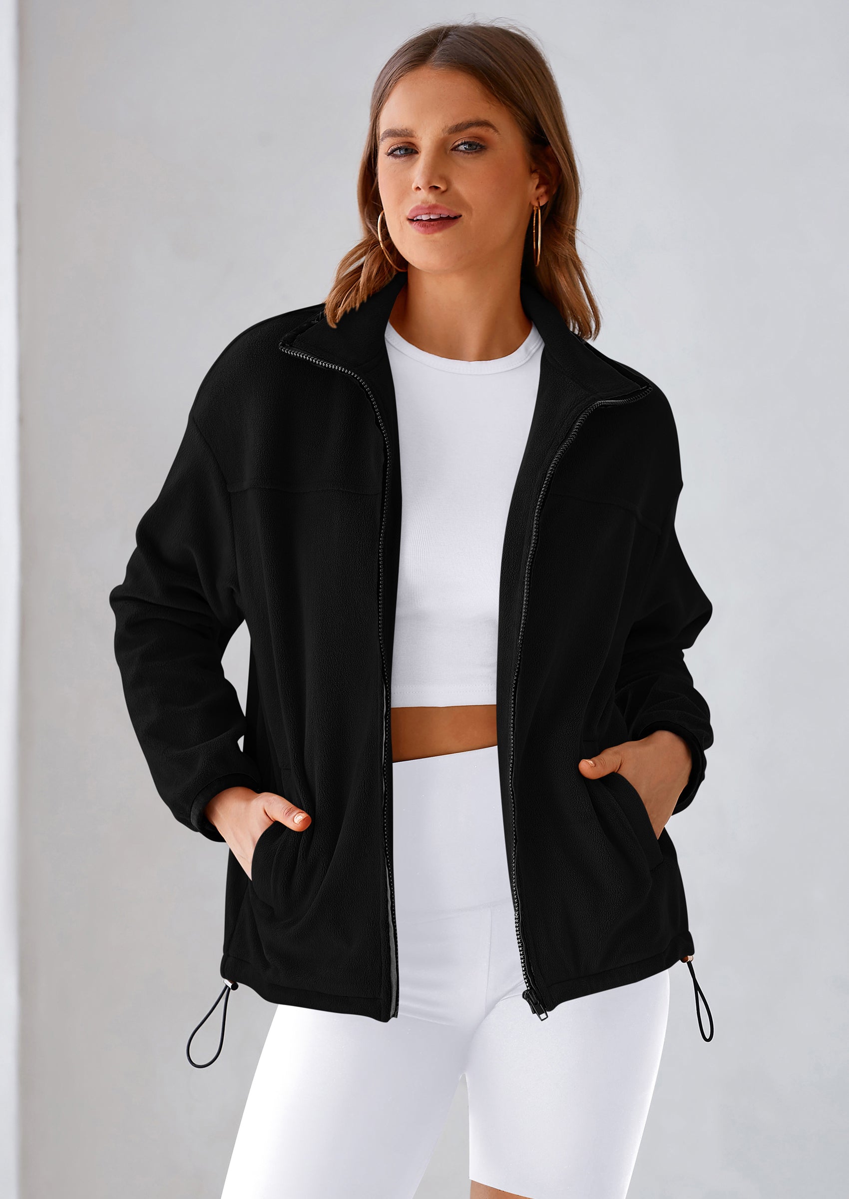 BTFBM Women's Fleece Jackets Fall Winter Clothes 2025 Stand Collar Outwear Jacket Zip Up Casual Fuzzy Coats Pockets PRETTYGARDEN