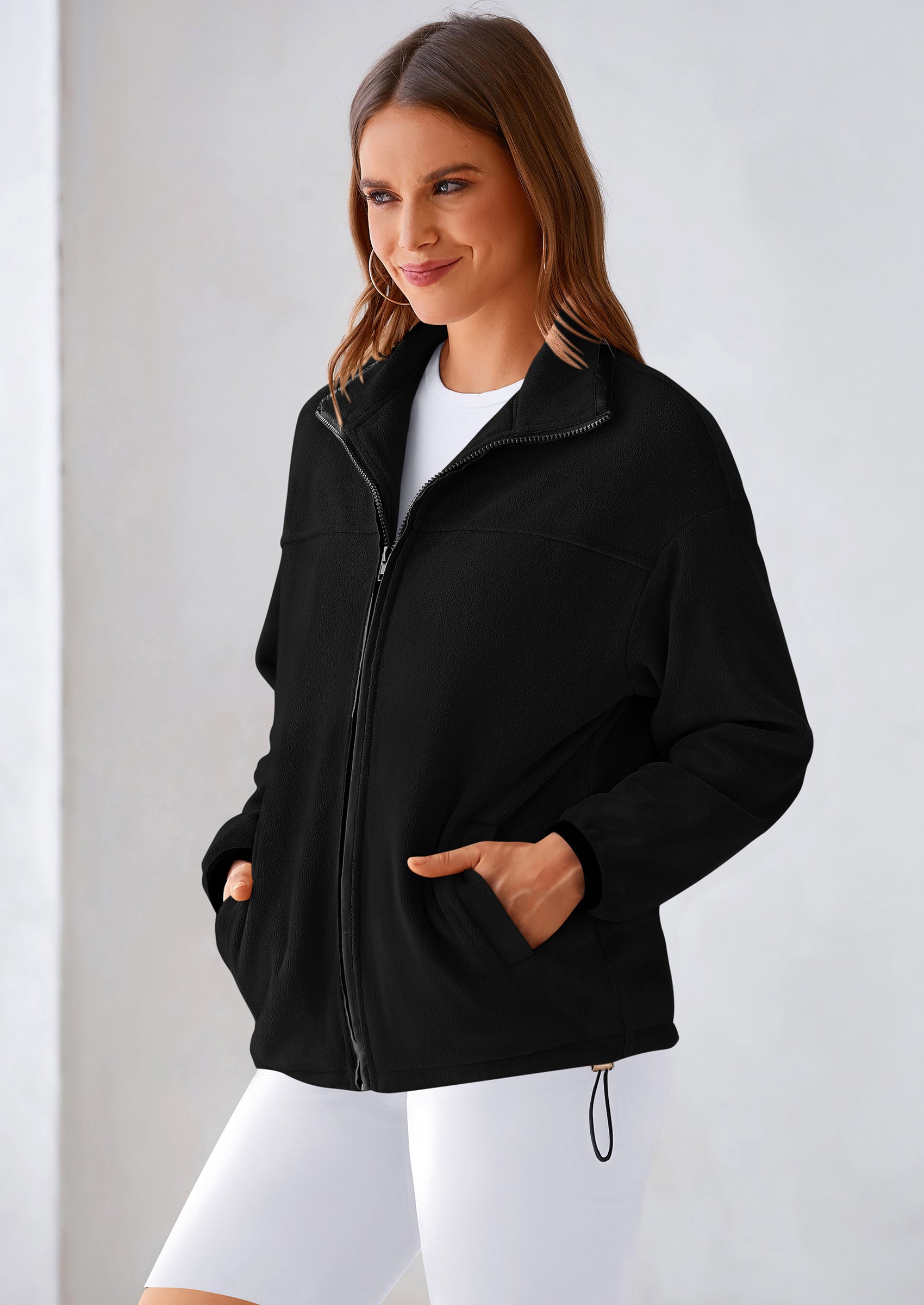 BTFBM Women's Fleece Jackets Fall Winter Clothes 2025 Stand Collar Outwear Jacket Zip Up Casual Fuzzy Coats Pockets PRETTYGARDEN