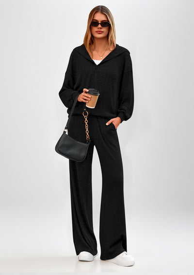 PRETTYGARDEN Women's 2 Piece Fall Lounge Sets Zip Up Hoodie Wide Leg Pants Tracksuit Matching Travel Outfits Clothes