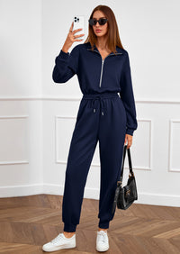 PRETTYGARDEN Long Sleeve Jumpsuits for Women Casual  Fall Fashion Zip Up Pant Rompers One Piece Sweatsuits Travel Outfits