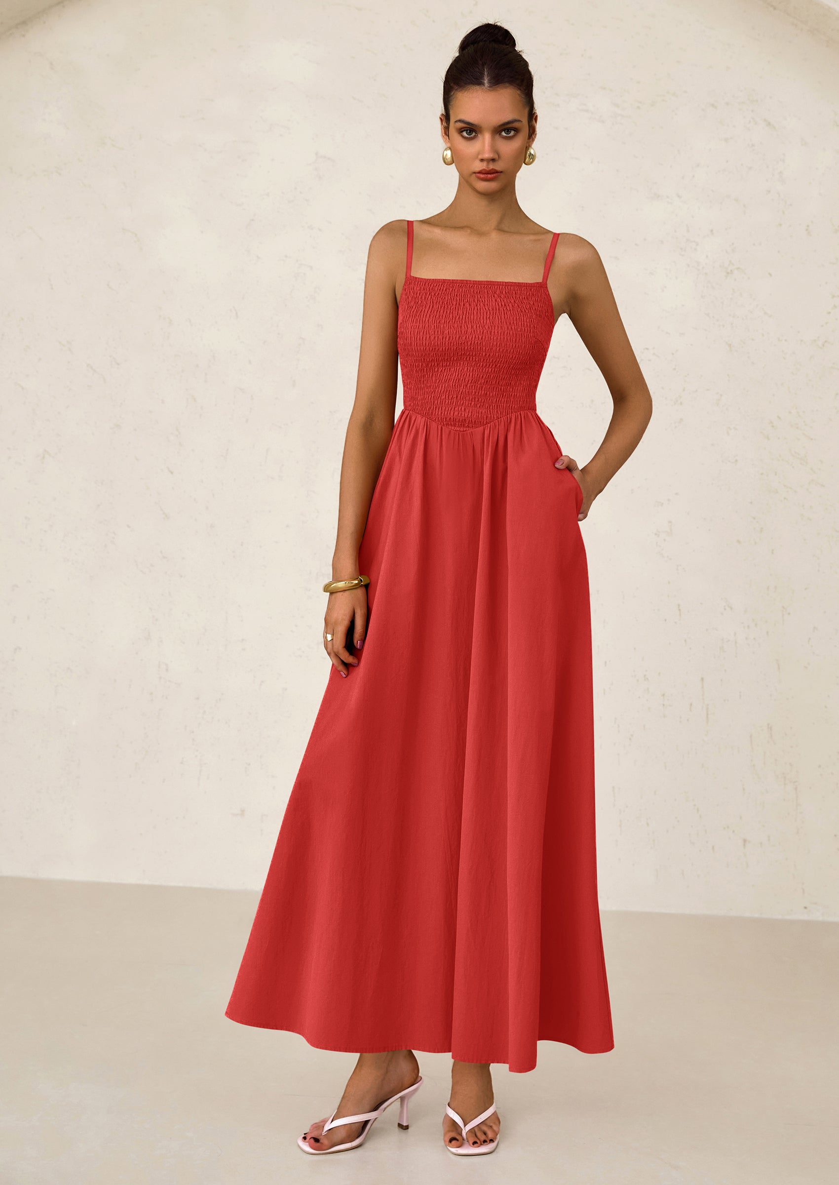 PRETTYGARDEN Women's Smocked Maxi Dresses Beach Sundress Casual Spaghetti Strap Swing A Line Long Flowy Dress